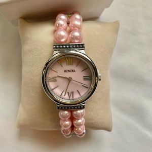 Honora Pearl Silvertone Stretch Bracelet Watch